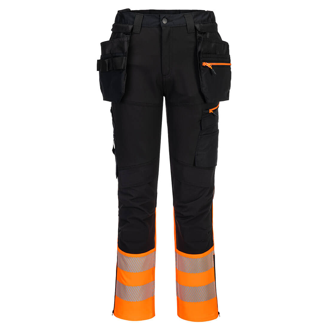Portwest DX4 Hi-Vis Class 1 Detachable Holster Pocket Craft Trousers in Orange/Black, main product image