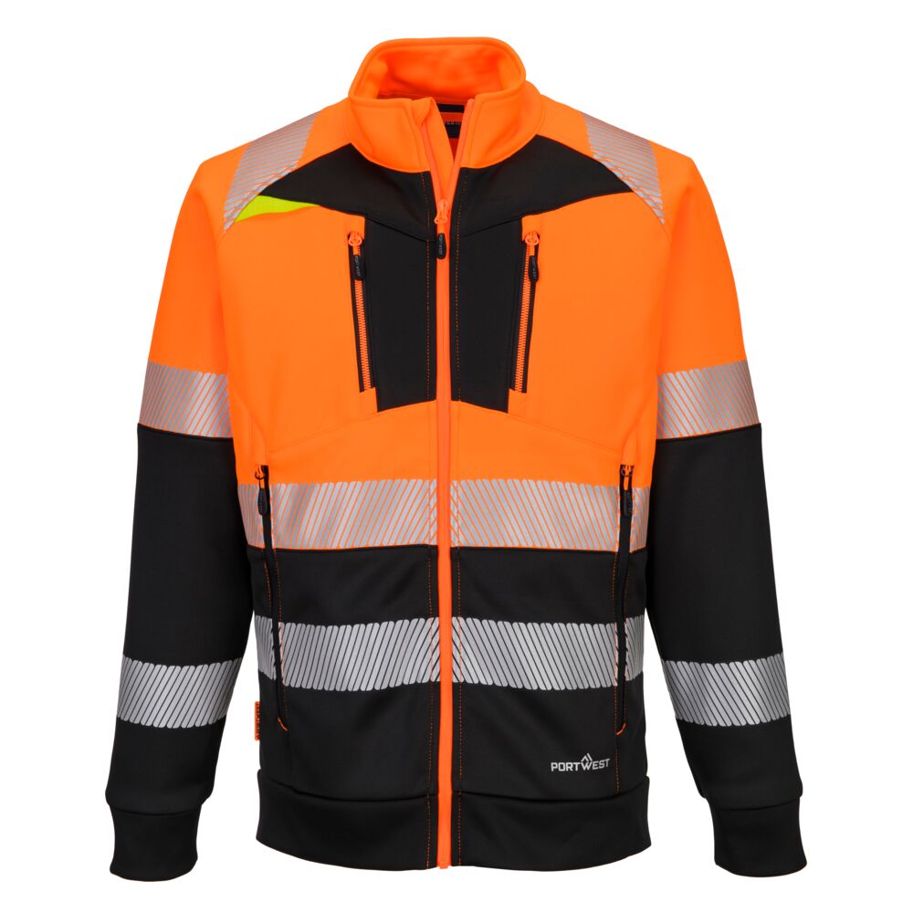Portwest DX4 Hi-Vis Class 1 Funnel Neck Zipped Sweatshirt in Orange/Black, main product image