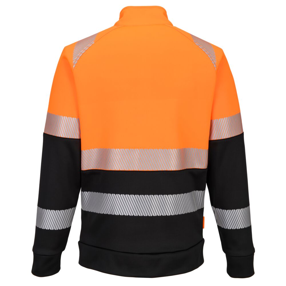 Portwest DX490 DX4 Hi-Vis Class 1 Funnel Neck Zipped Sweatshirt in Orange/Black, back view