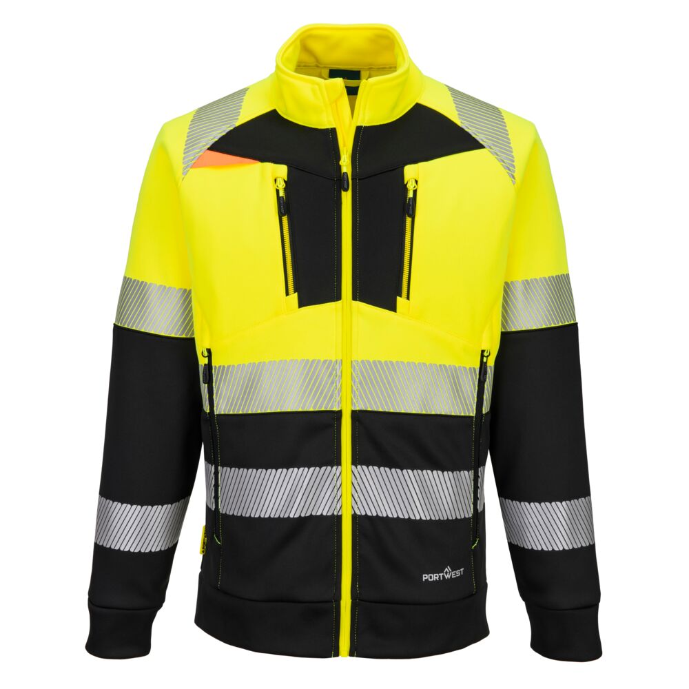 Portwest DX4 Hi-Vis Class 1 Funnel Neck Zipped Sweatshirt in Yellow/Black, image 2