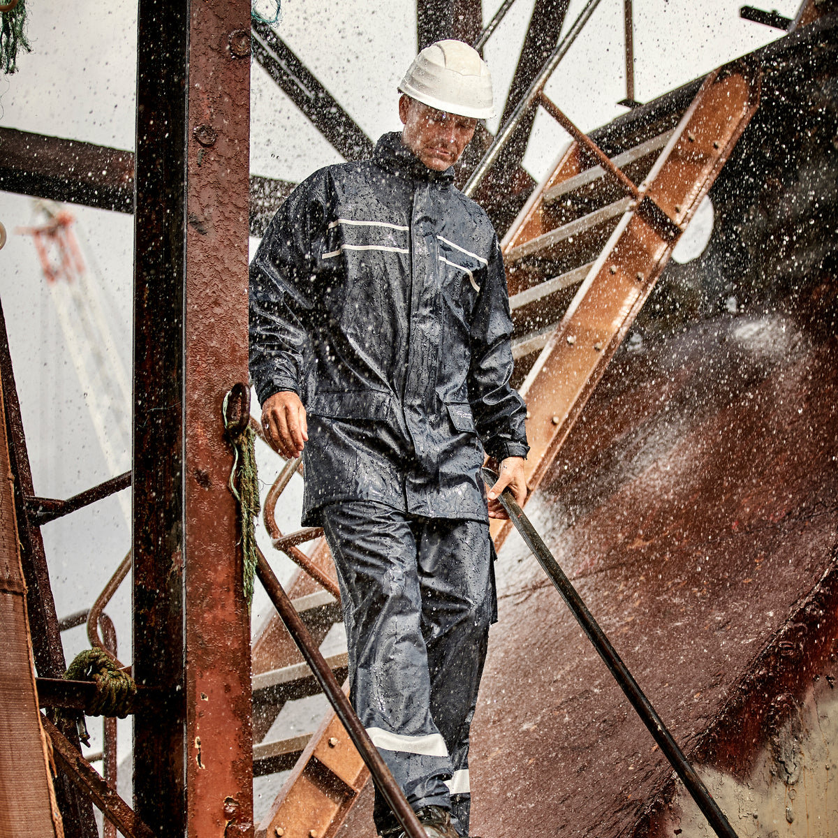 ELKA Rainwear Dry Zone D-Lux trousers with reflective stripes in Navy