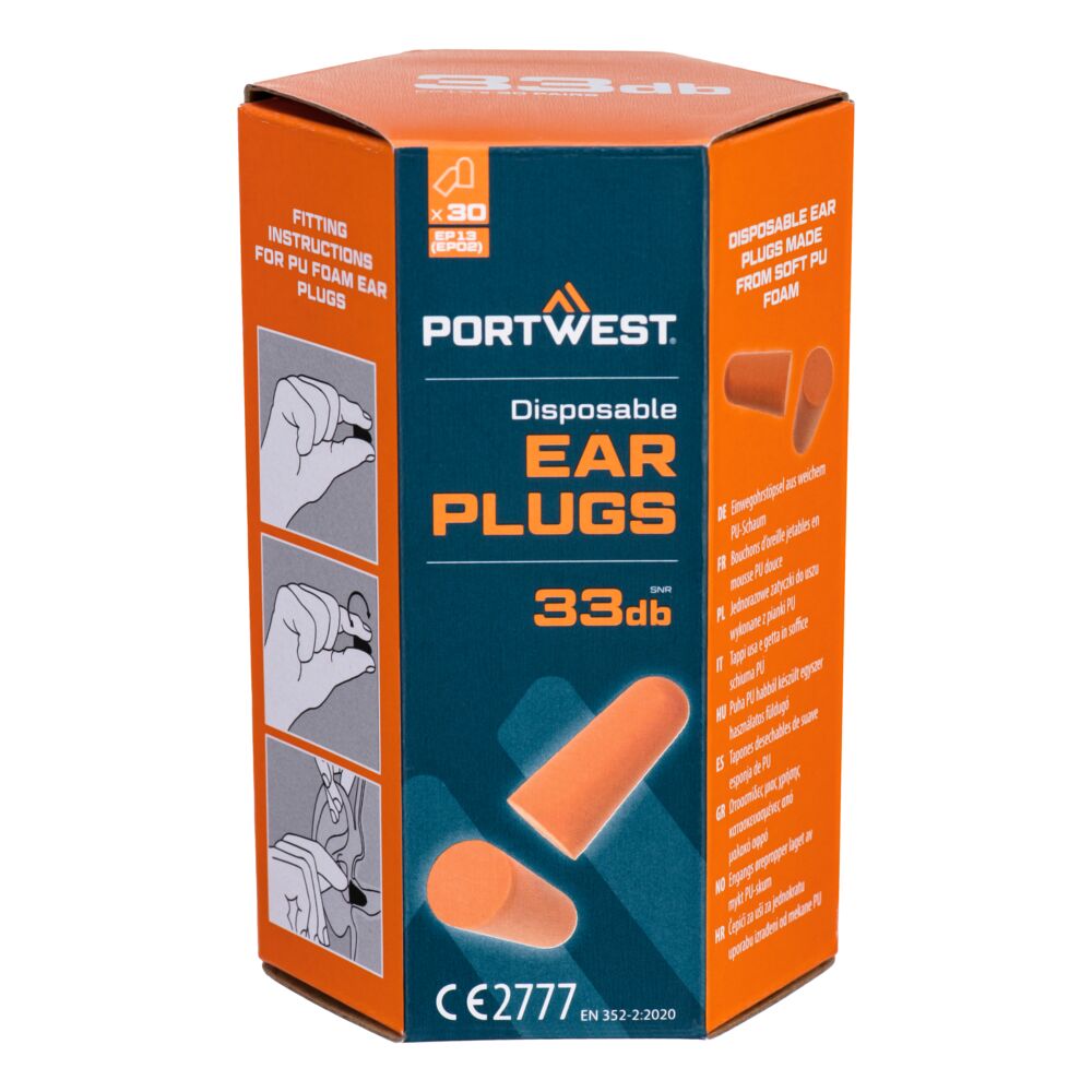 Portwest PU Foam Ear Plugs (30 Pairs) in Orange, main product image