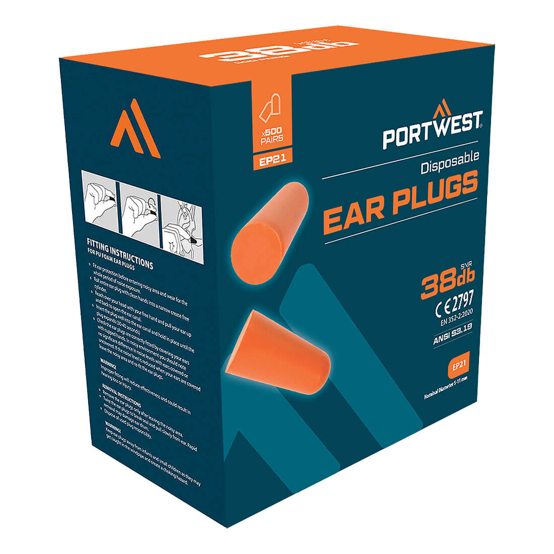 Portwest Ear Plug Dispenser Refill Pack (500 Pairs) in Orange, main product image