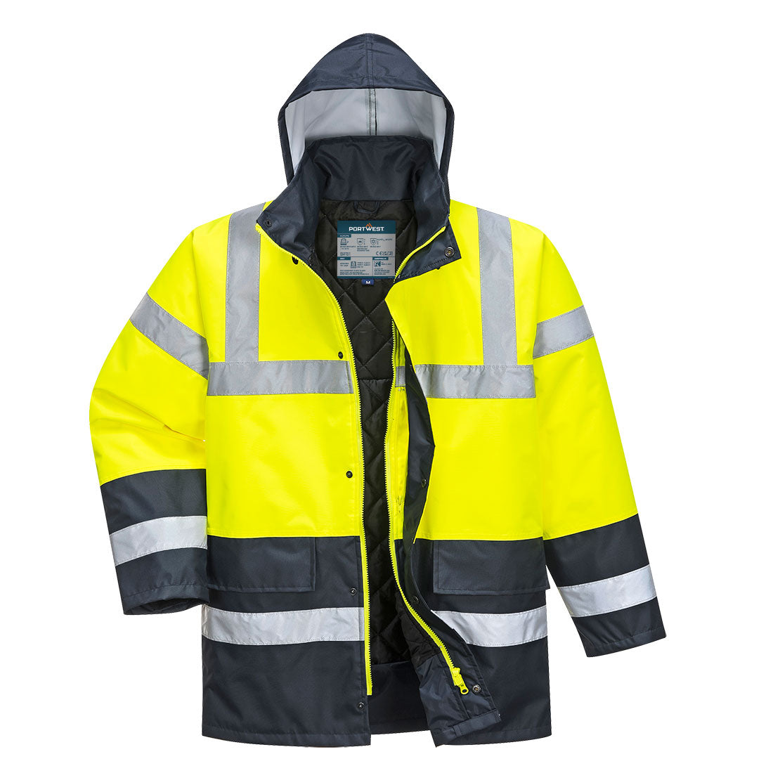 Portwest ES1 Essential Hi-Vis Contrast Winter Traffic Jacket in Yellow/Navy, image 2