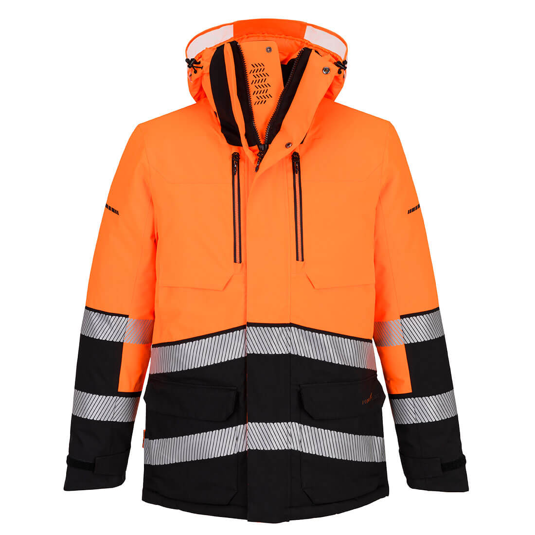Portwest EV4 Hi-Vis Expedition Parka Jacket in Orange/Black, main product image