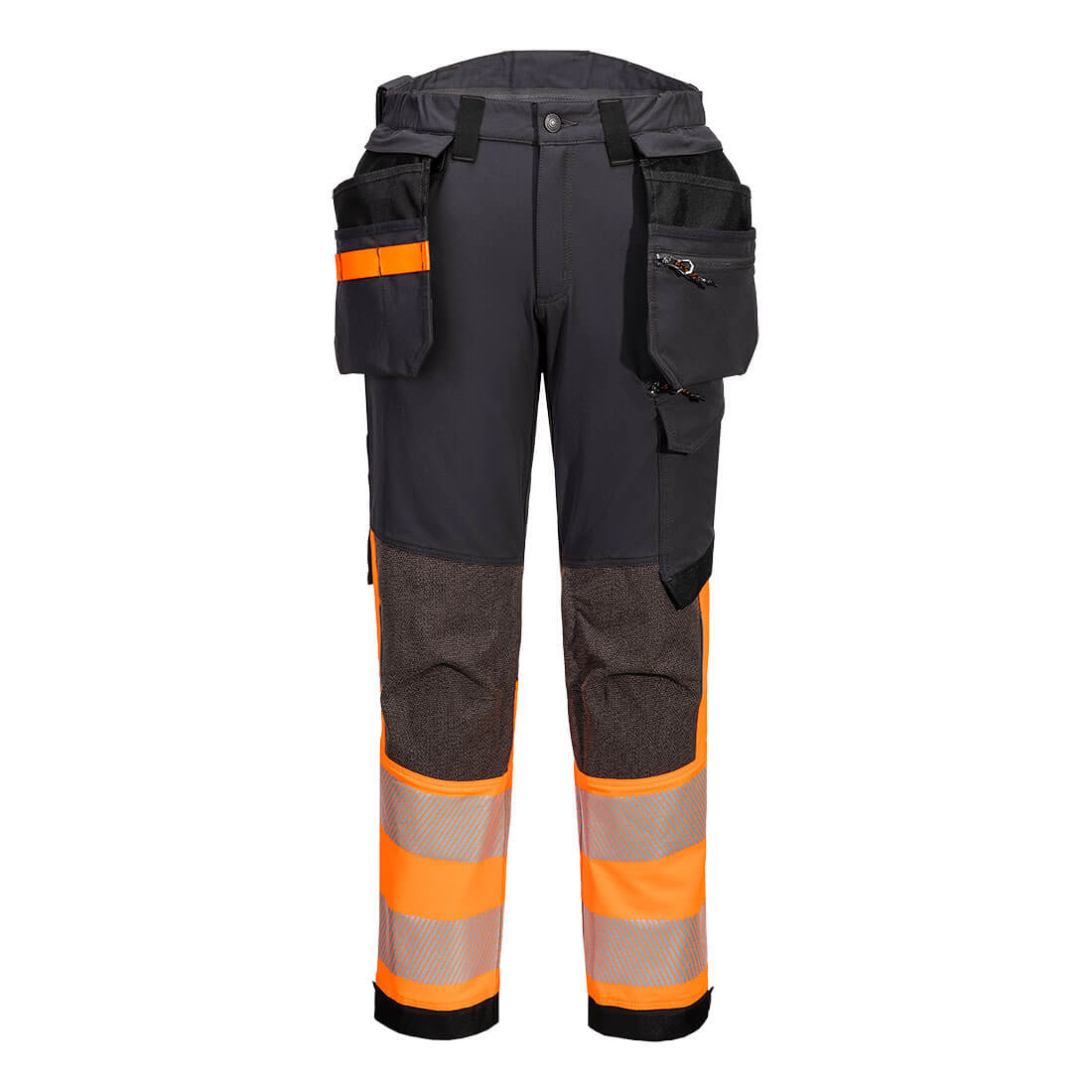 Portwest EV4 Hi-Vis Stretch Detachable Holster Class 1 Trousers in Orange/Metal Grey Short, image 2