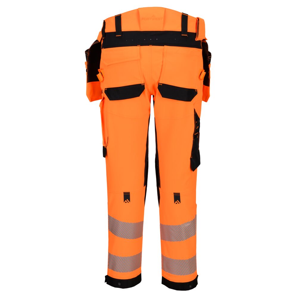 Portwest EV448 EV4 Hi-Vis Stretch Detachable Holster Class 2 Trousers in Orange/Black, back view