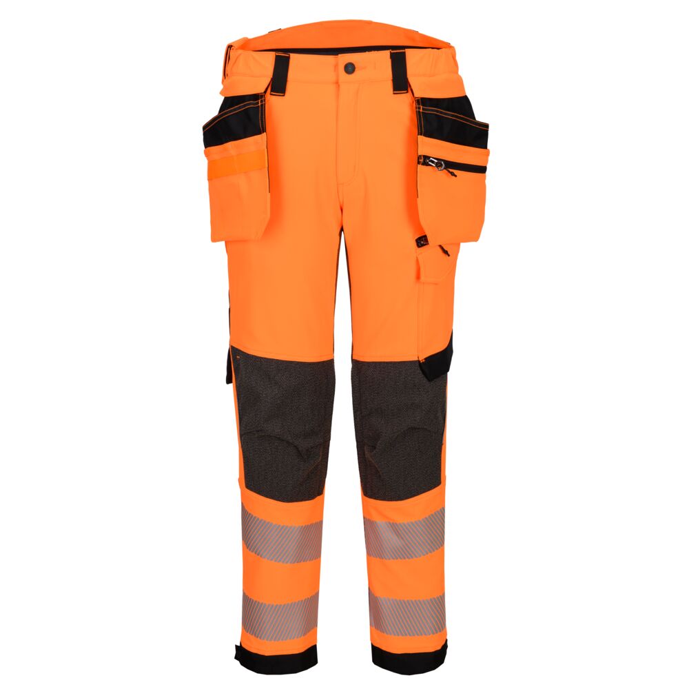Portwest EV4 Hi-Vis Stretch Detachable Holster Class 2 Trousers in Orange/Black Tall, image 3