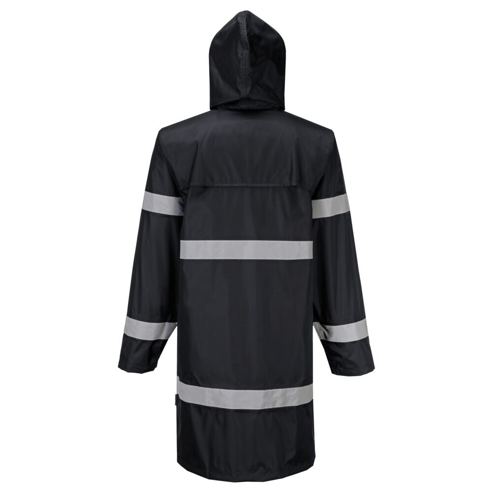 Portwest F437 Iona Rain Coat 100cm in Black, back view