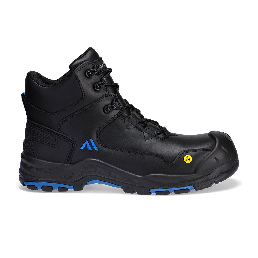 Portwest Composite Action Leather Mid Boot S3S ESD HRO SR SC FO in Black/Blue, main product image
