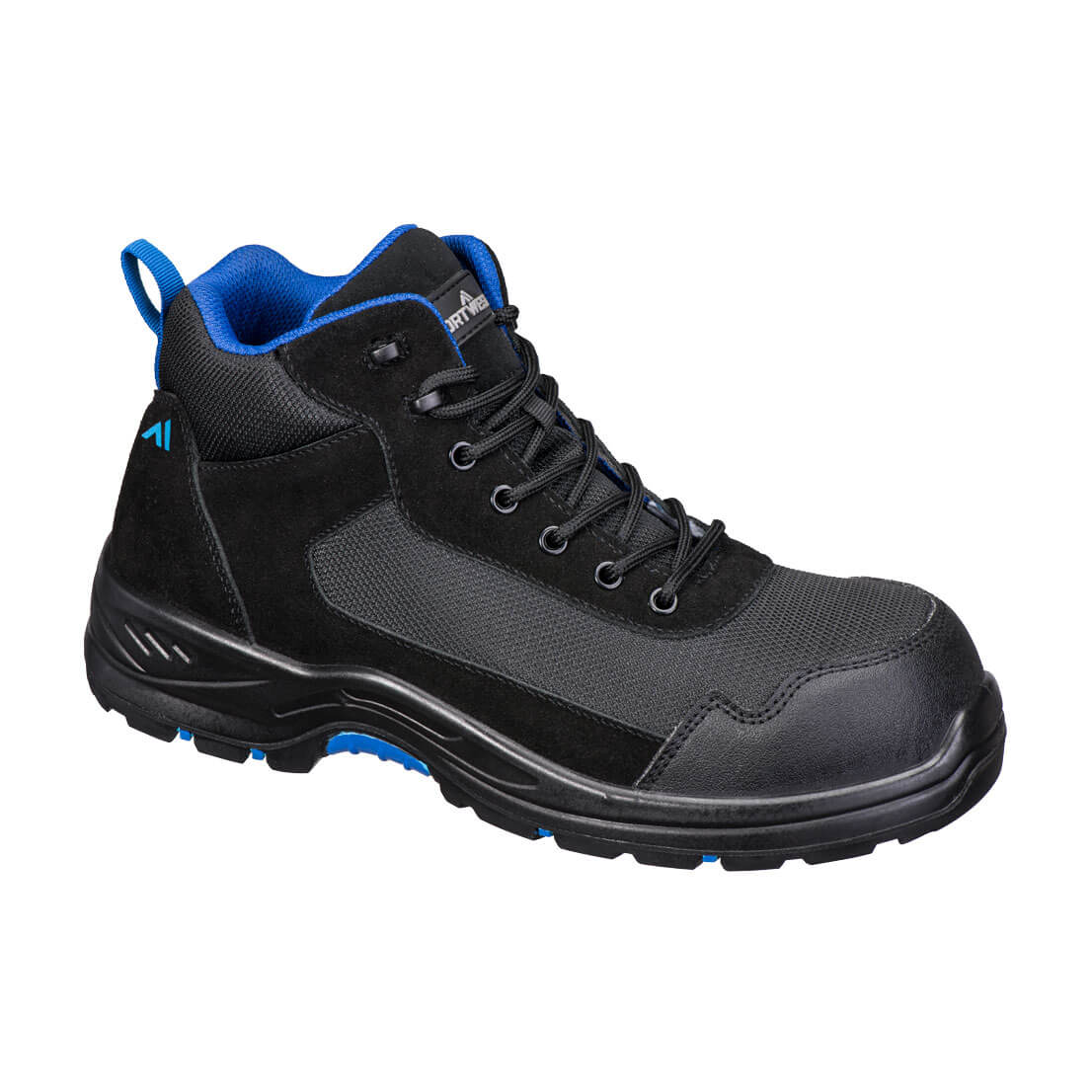 Portwest Composite Textile Suede Mid Boot S3L HRO SR FO in Black/Blue, main product image