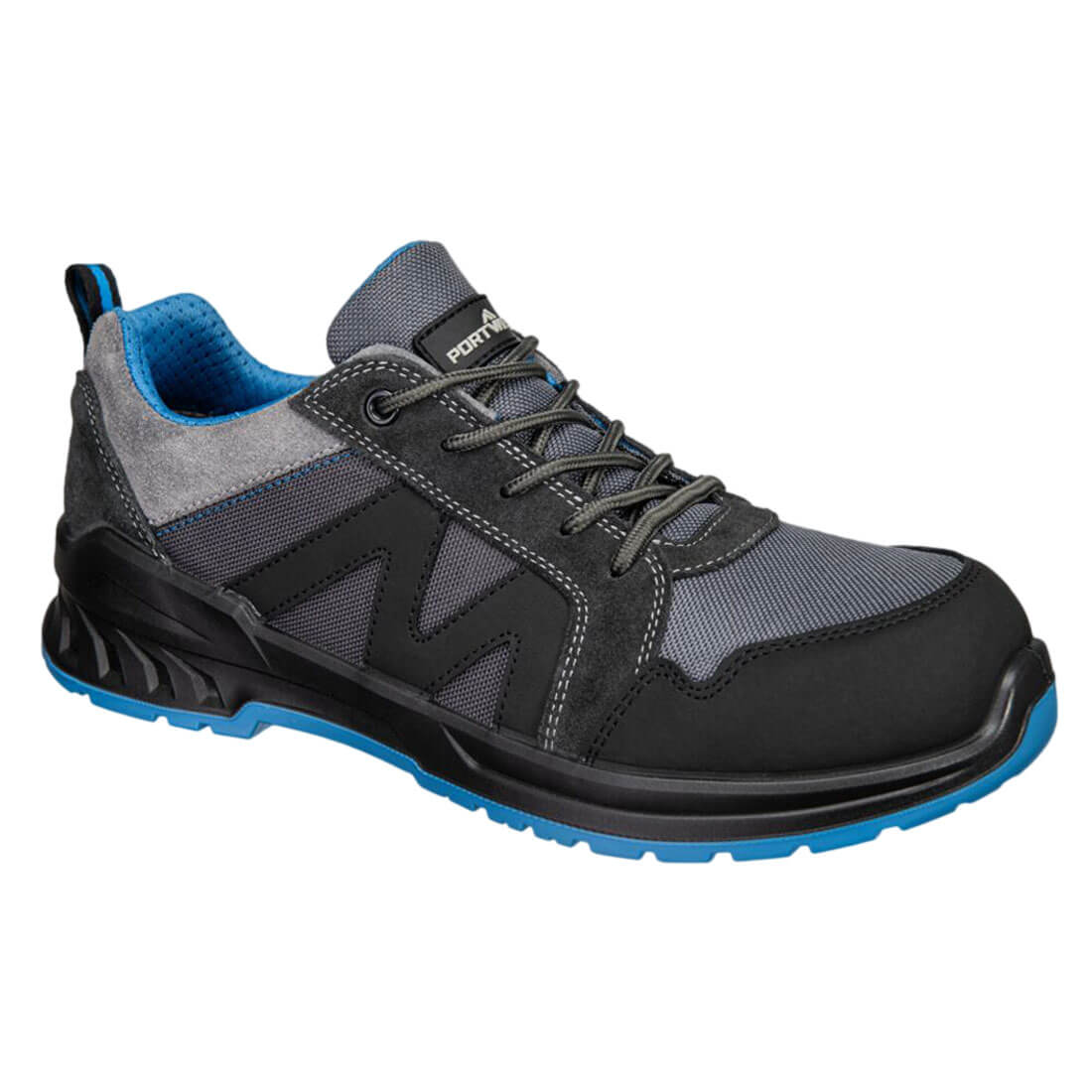 Portwest Composite Textile & Suede Trainer S1PS SR FO in Black/Blue, main product image
