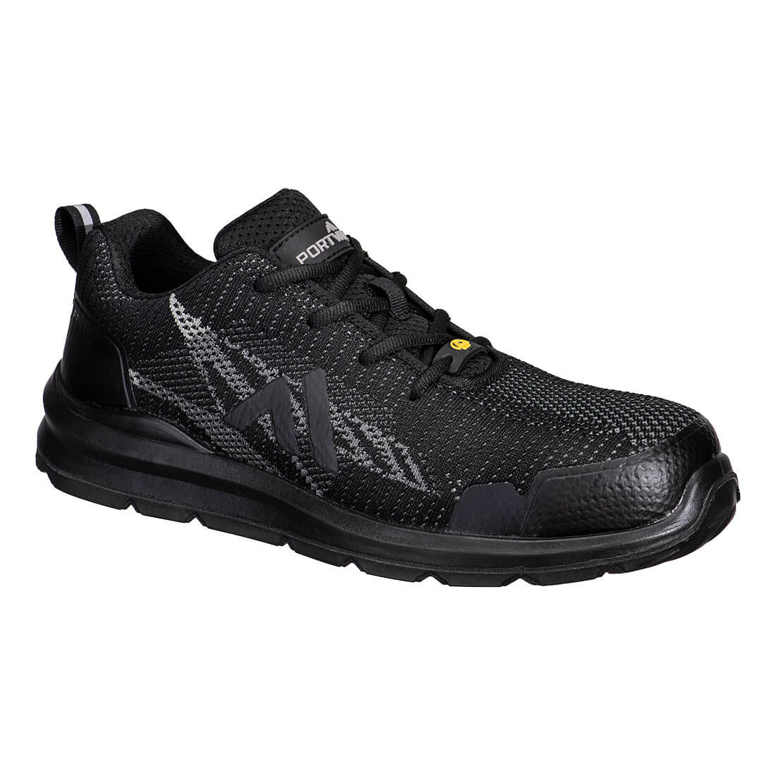 Portwest Composite Textile Trainer S1PS ESD SR FO in Black/Zoom Grey, main product image