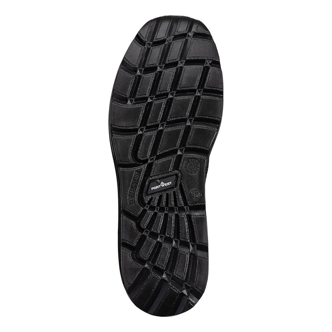 Portwest FC32 Composite Textile Trainer S1PS ESD SR FO in Black/Zoom Grey, back view