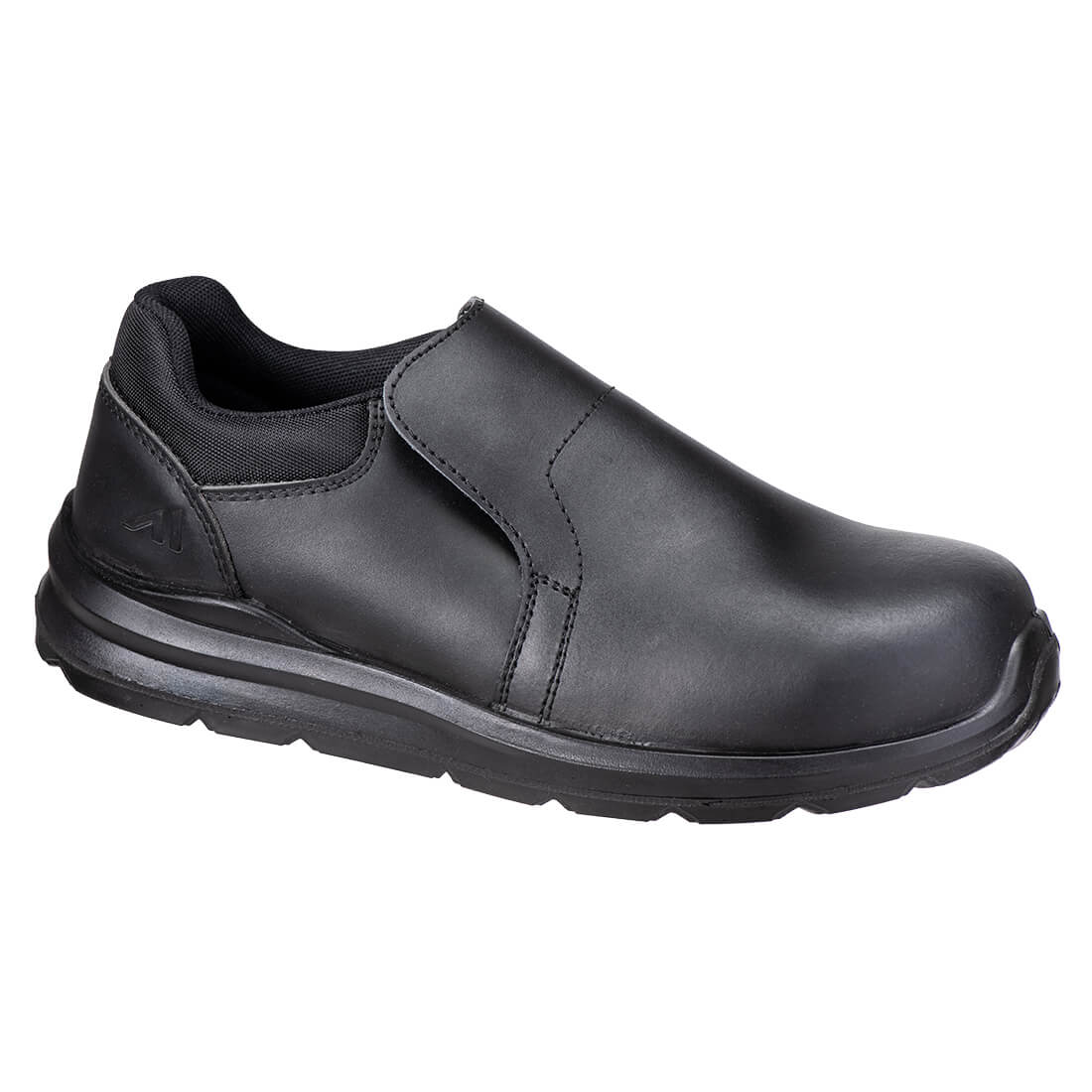 Portwest Composite Action Leather Slip On Shoes S3S SR FO in Black, main product image