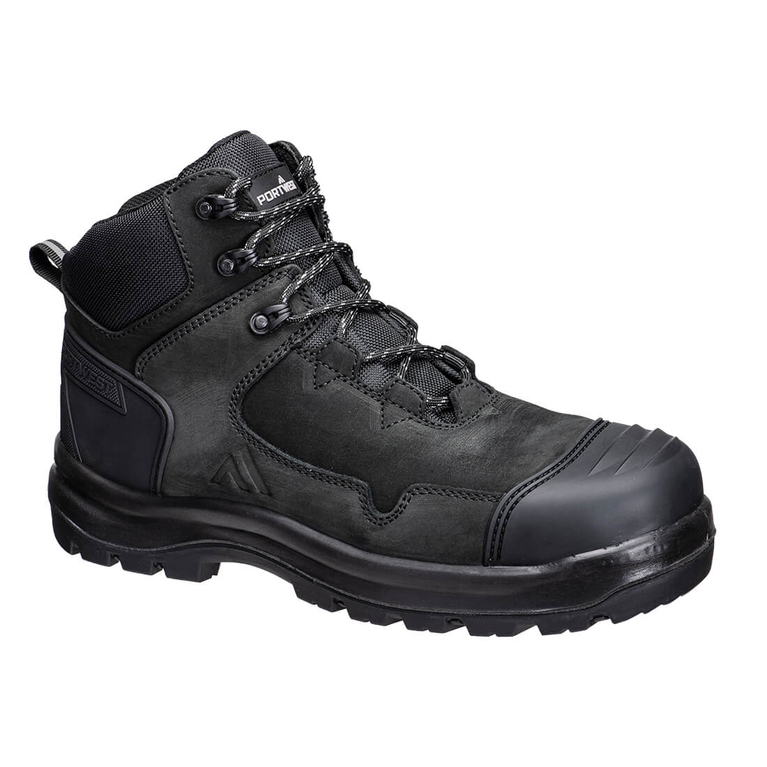 Portwest Composite Nubuck Leather Mid Boot S3S HRO SR FO SC LG in Black, main product image