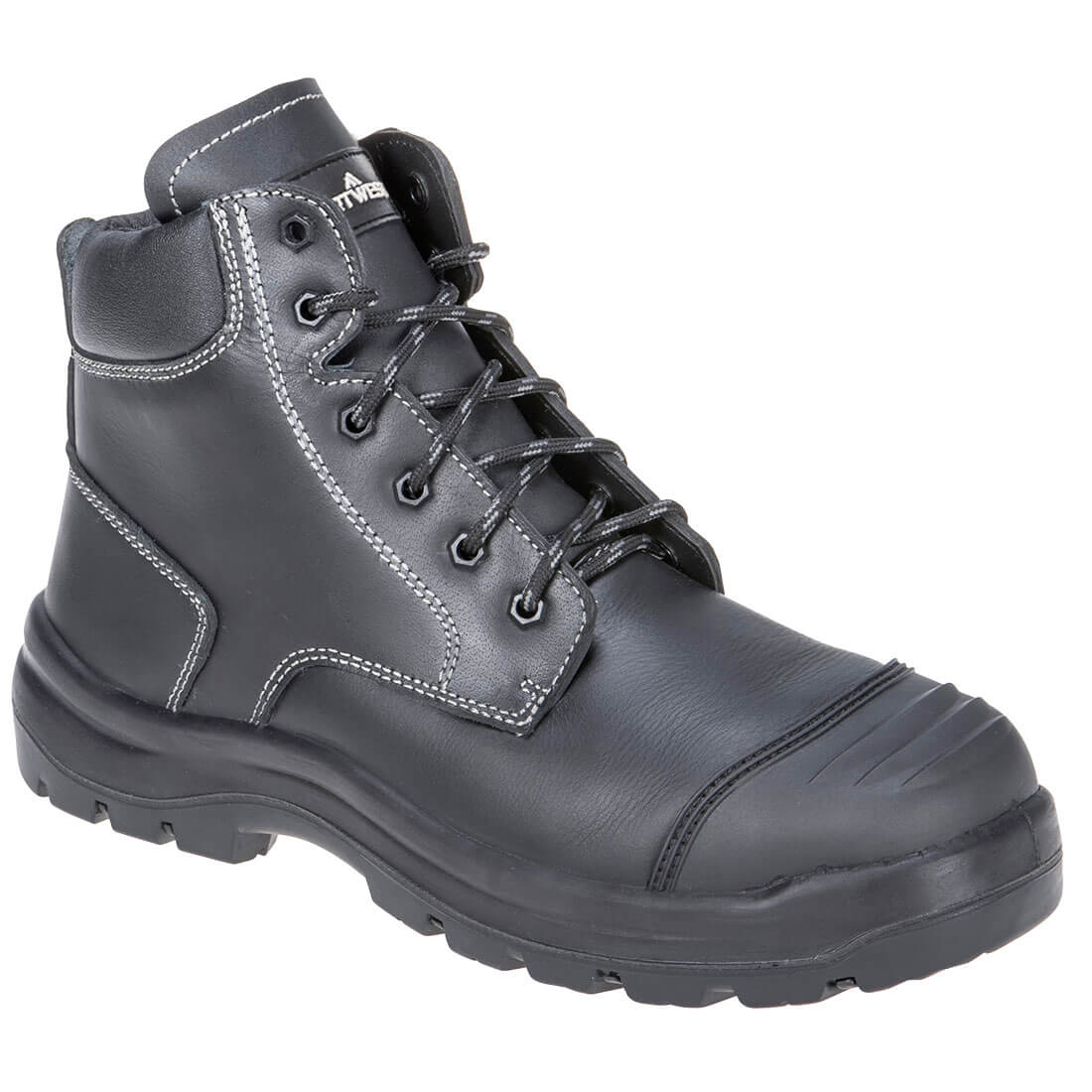 Portwest Steel Leather Mid Boot S3 HRO FO SC HI CI LG SR in Black, main product image
