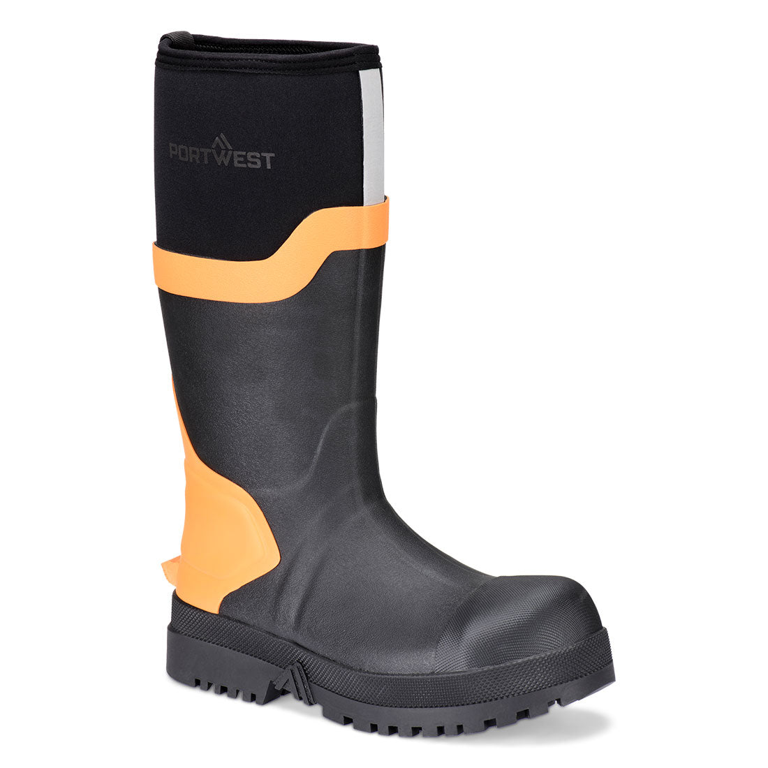 Portwest FD88 Composite Neoprene Wellington S5S HRO CI LG SR in Black/Orange, main product image