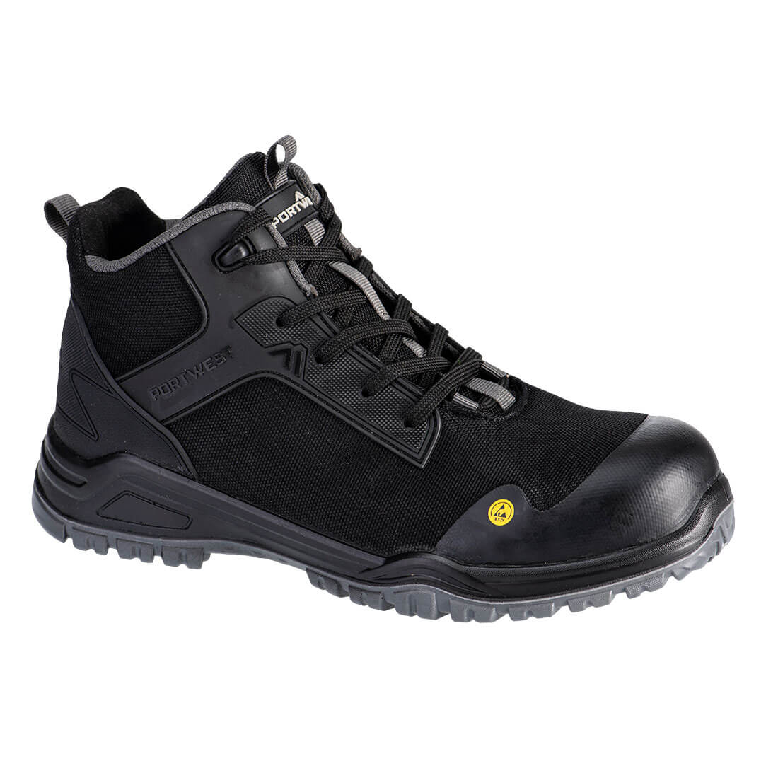 Portwest Composite Textile Mid Boot S3S ESD SR FO in Black/Grey, main product image