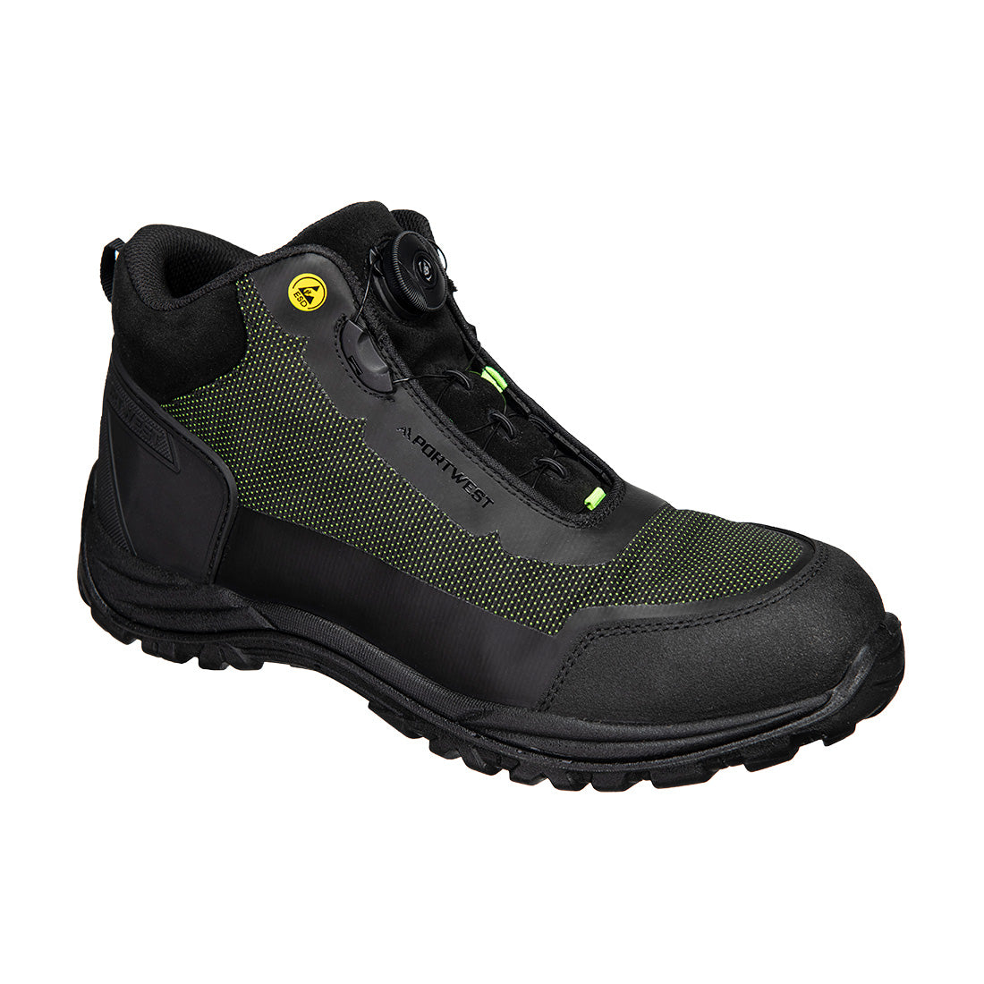 Portwest Composite Textile Mid Boot S3S ESD SR FO in Black/Green, main product image