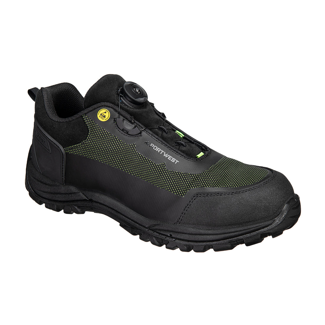 Portwest Composite Textile Low Shoe S3S ESD SR FO in Black/Green, main product image