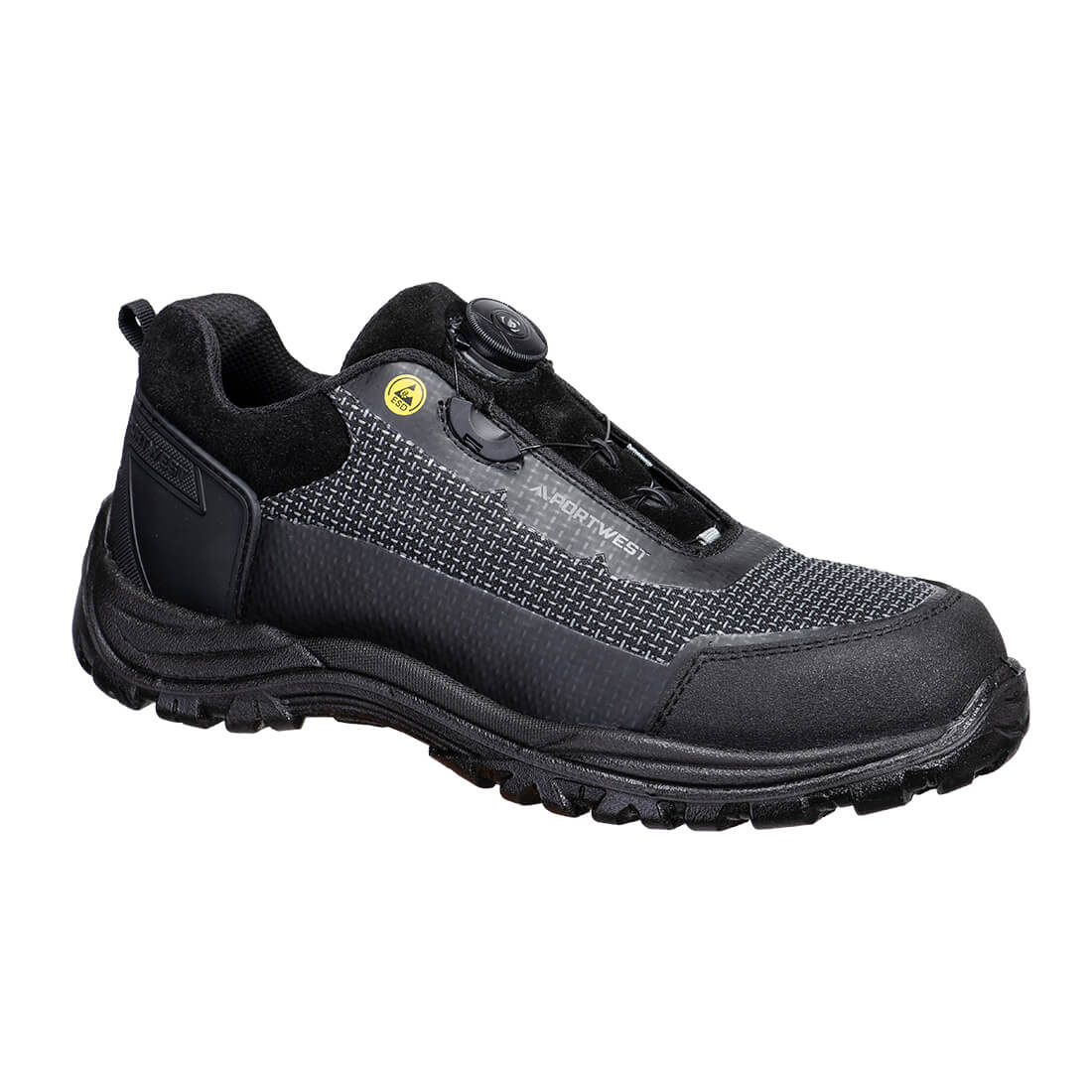 Portwest Composite Textile Low Shoe S3S ESD SR FO in Black/Grey, image 2