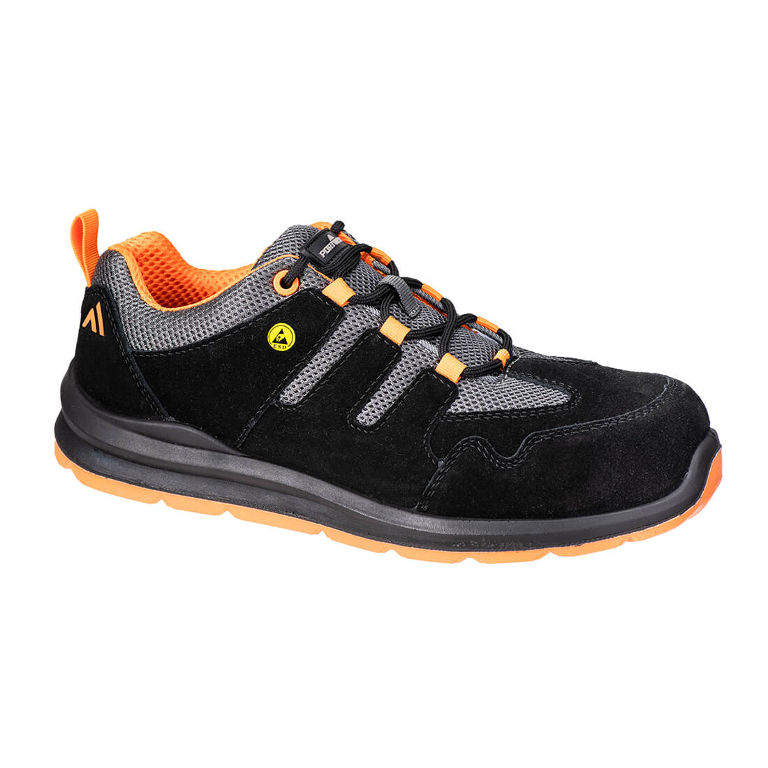 Portwest Composite Cow Suede Leather Trainer S1 ESD SR FO in Black/Orange, image 2