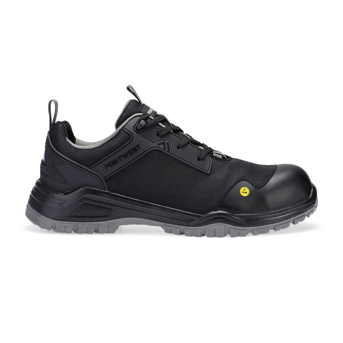 Portwest Composite Mesh Low Shoe S3S ESD SR FO in Black/Grey, main product image