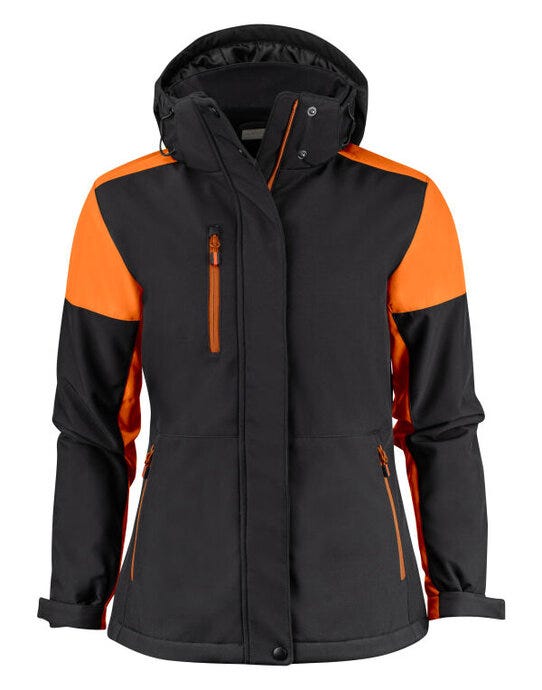 Printer Prime Ladies Padded Softshell - Black/Orange