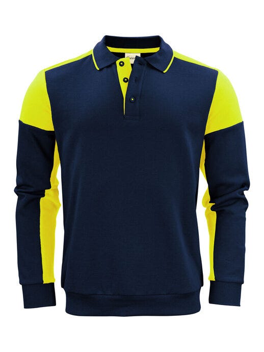 Printer Prime Long Sleeve Polosweater - Navy/Neon Yellow
