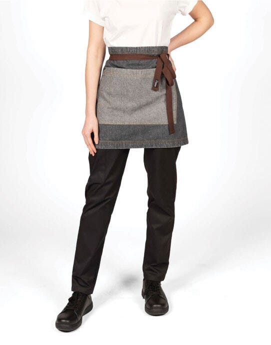 Dennys 100% Cotton Contrast Waist Apron - Grey Black Denim