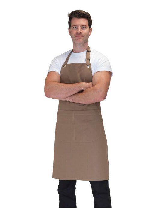 Dennys Joseph Alan Canvas Bib Apron With Pocket - Beige