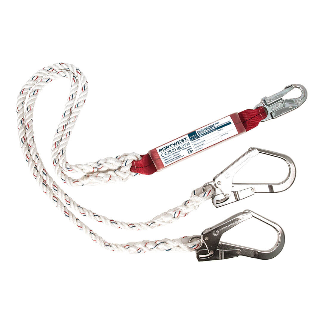 Portwest Double 1.8m Lanyard With Shock Absorber in White, main product image