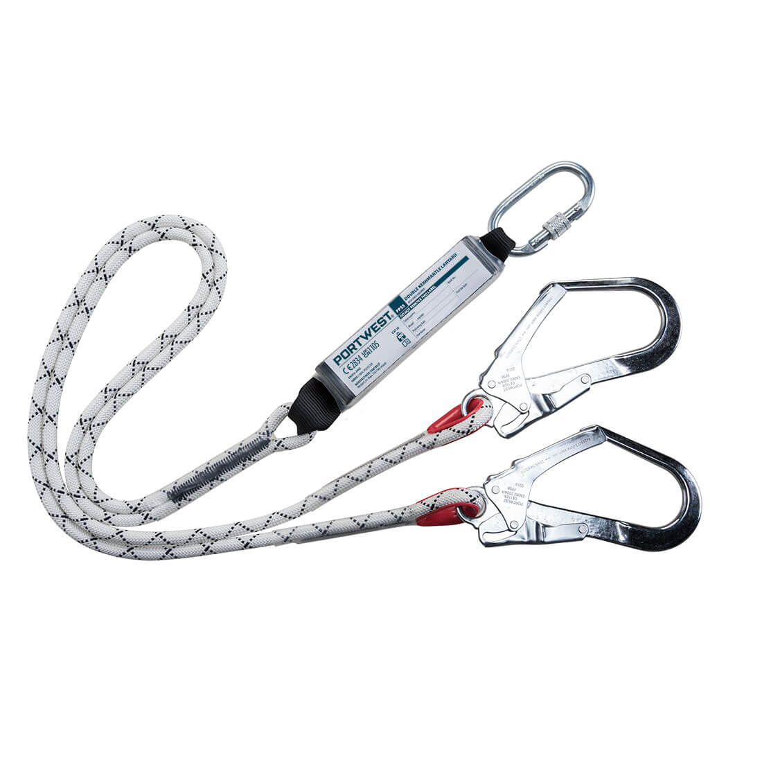 Portwest Double Kernmantle 1.8m Lanyard With Shock Absorber in White, main product image