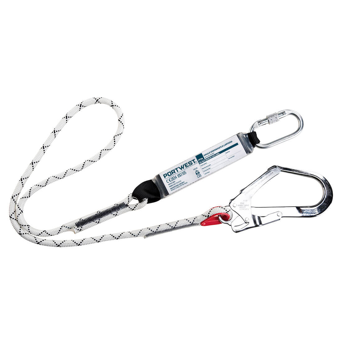 Portwest Single Kernmantle 1.8m Lanyard With Shock Absorber in White, main product image