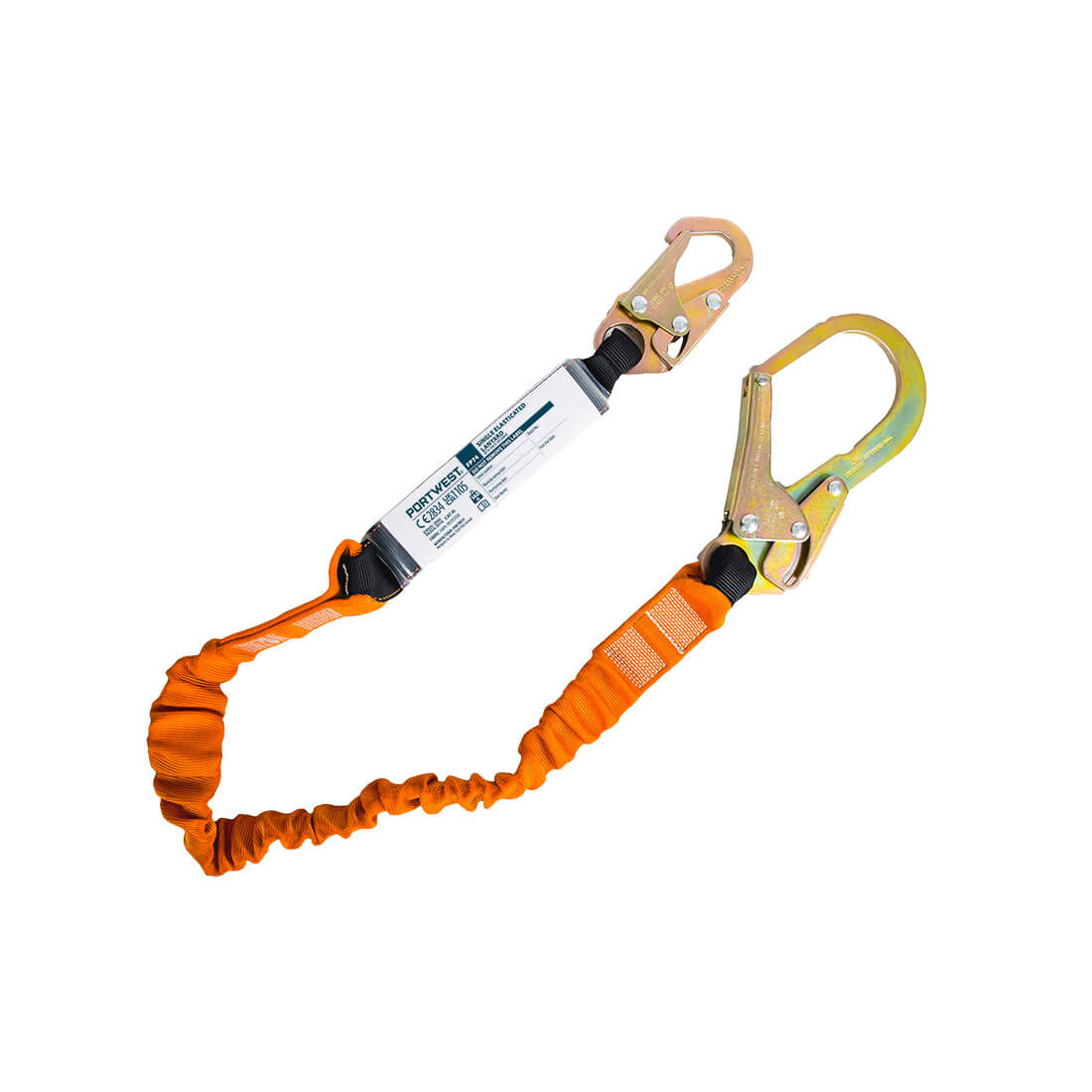 Portwest Single 140kg 1.8m Lanyard with Shock Absorber in Black/Orange, main product image