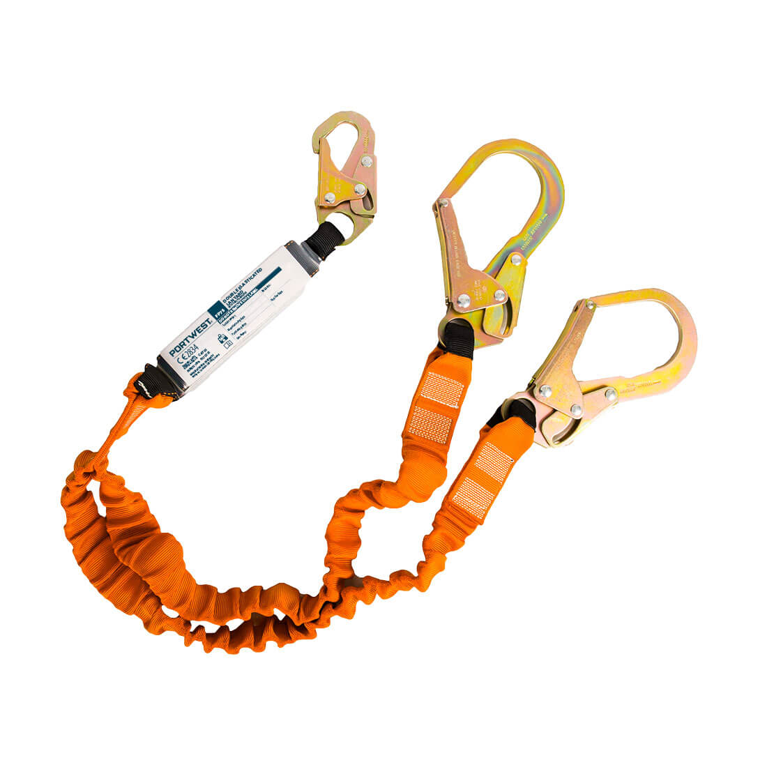 Portwest Double 140kg 1.8m Lanyard with Shock Absorber in Black/Orange, main product image