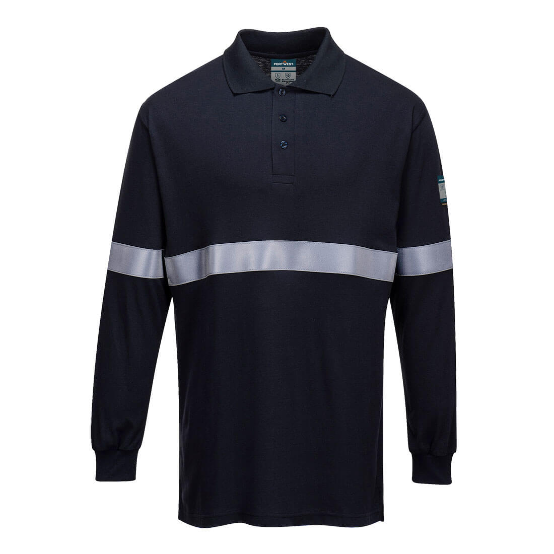 Portwest Modaflame Knit FR Long Sleeve Polo Shirt in Navy, main product image