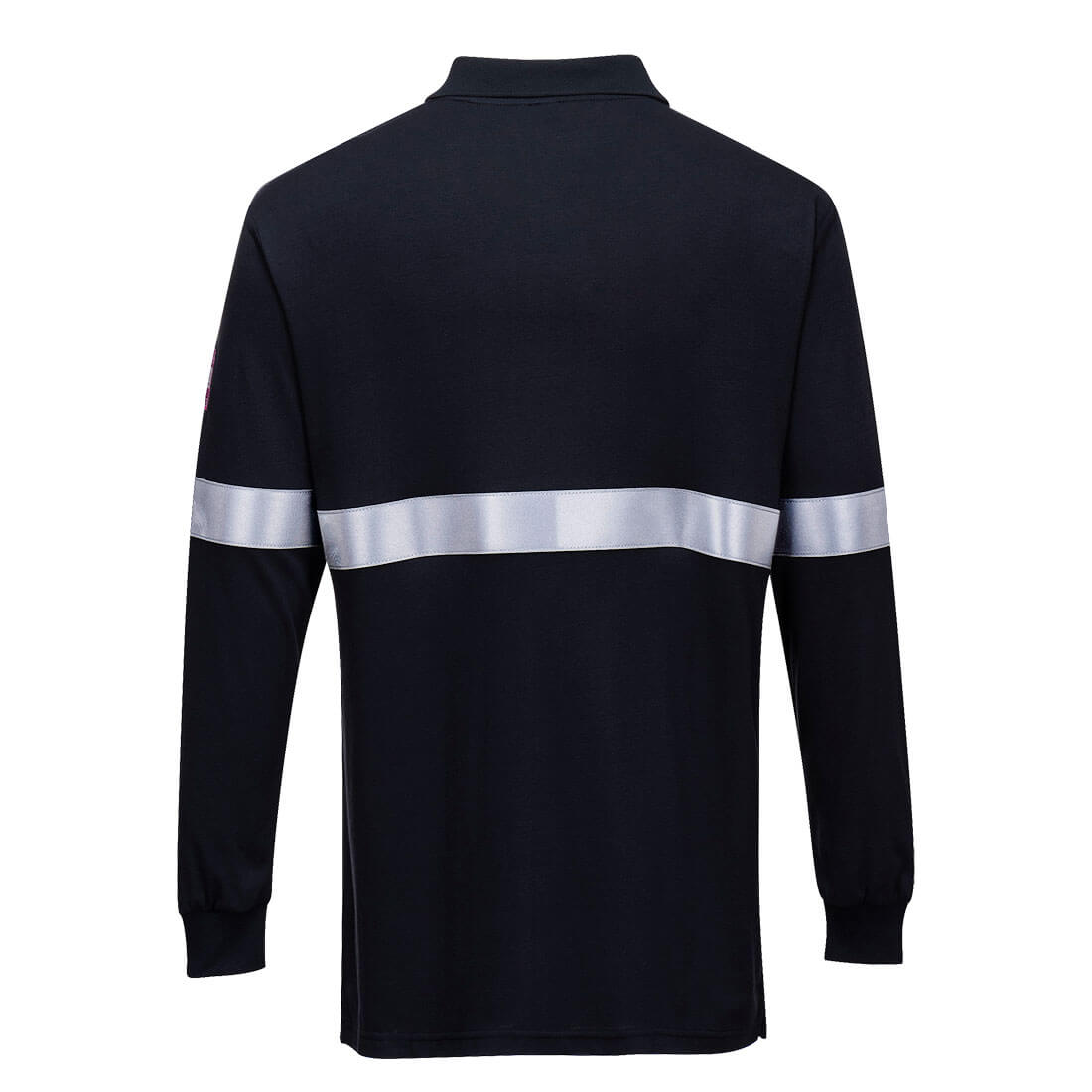 Portwest FR03 Modaflame Knit FR Long Sleeve Polo Shirt in Navy, back view