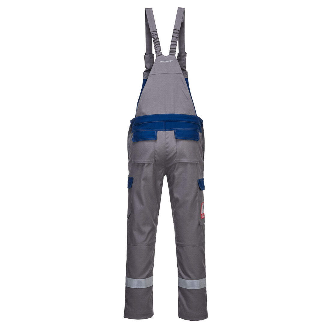 Portwest FR07 Bizflame Industry Two Tone FR Bib and Brace in Grey, back view