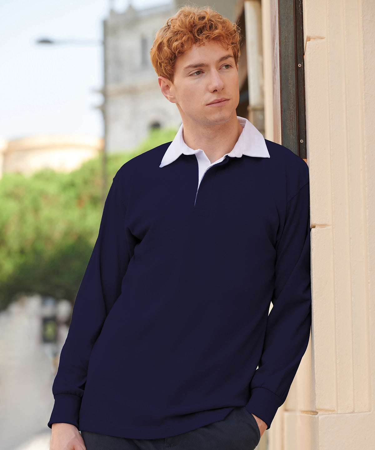 Front Row Long sleeve plain rugby shirt, lifestyle photo