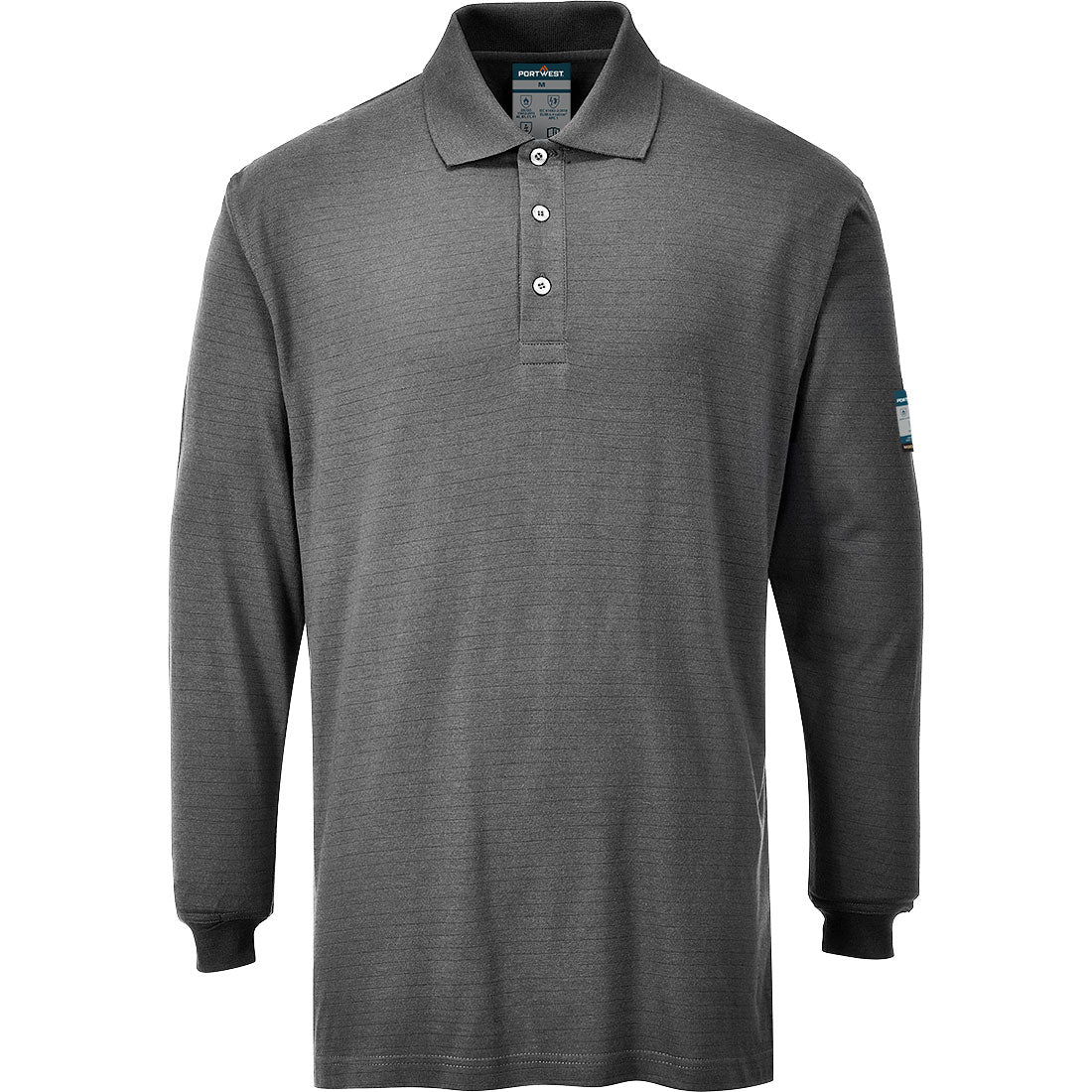Portwest Modaflame Knit FR Long Sleeve Polo Shirt in Grey, image 2
