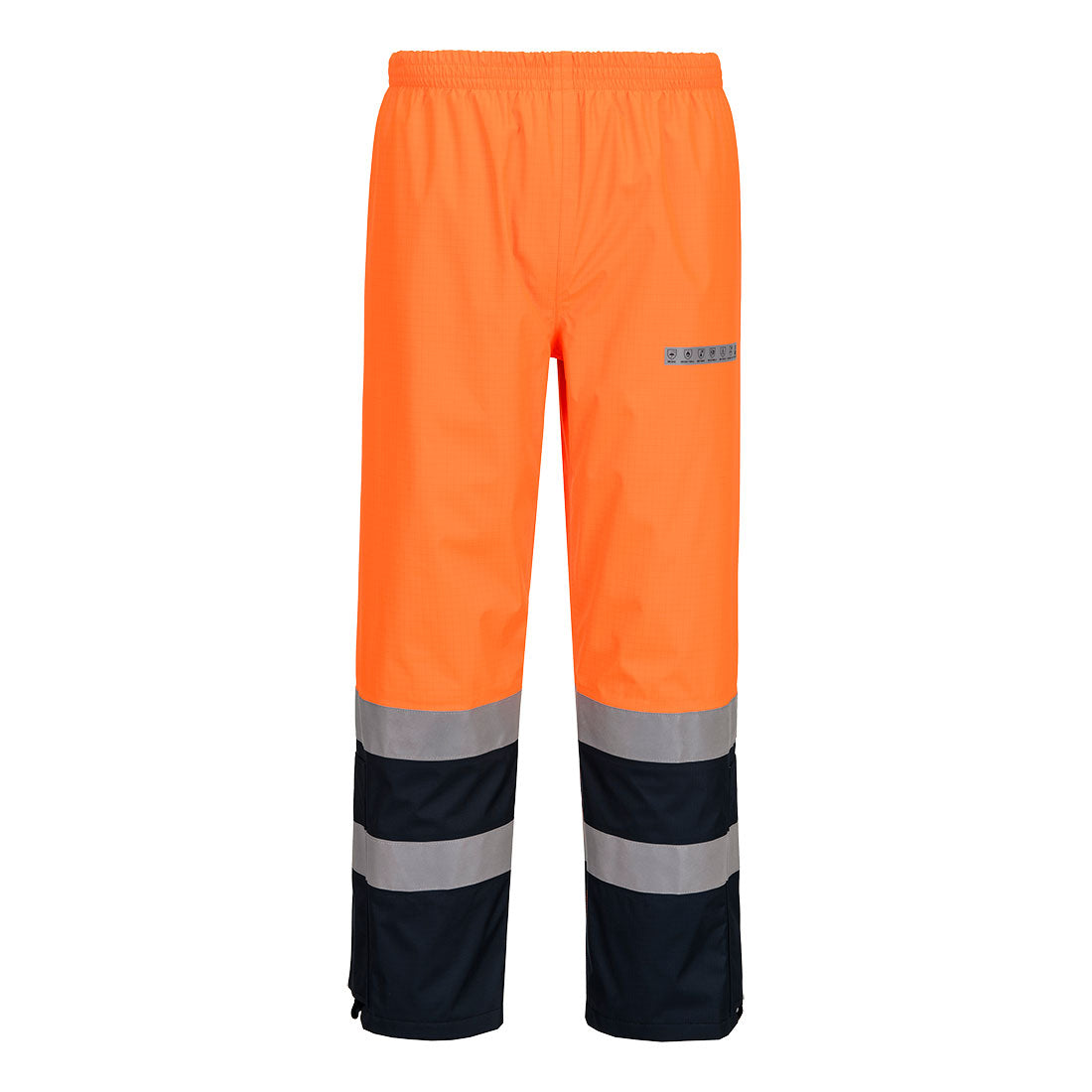 Portwest Bizflame Rain+ Hi-Vis Multi-Norm Contrast FR Trousers in Orange/Navy, main product image