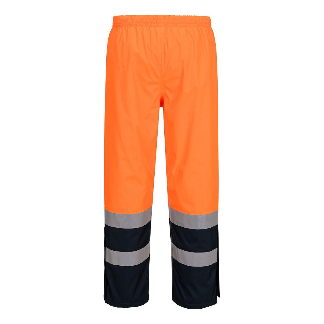 Portwest FR410 Bizflame Rain+ Hi-Vis Multi-Norm Contrast FR Trousers in Orange/Navy, back view