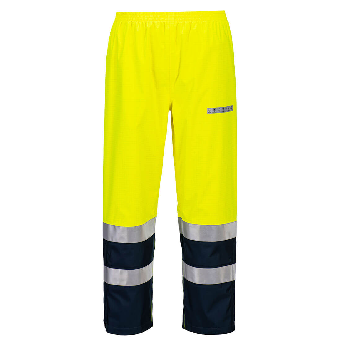 Portwest Bizflame Rain+ Hi-Vis Multi-Norm Contrast FR Trousers in Yellow/Navy, image 2