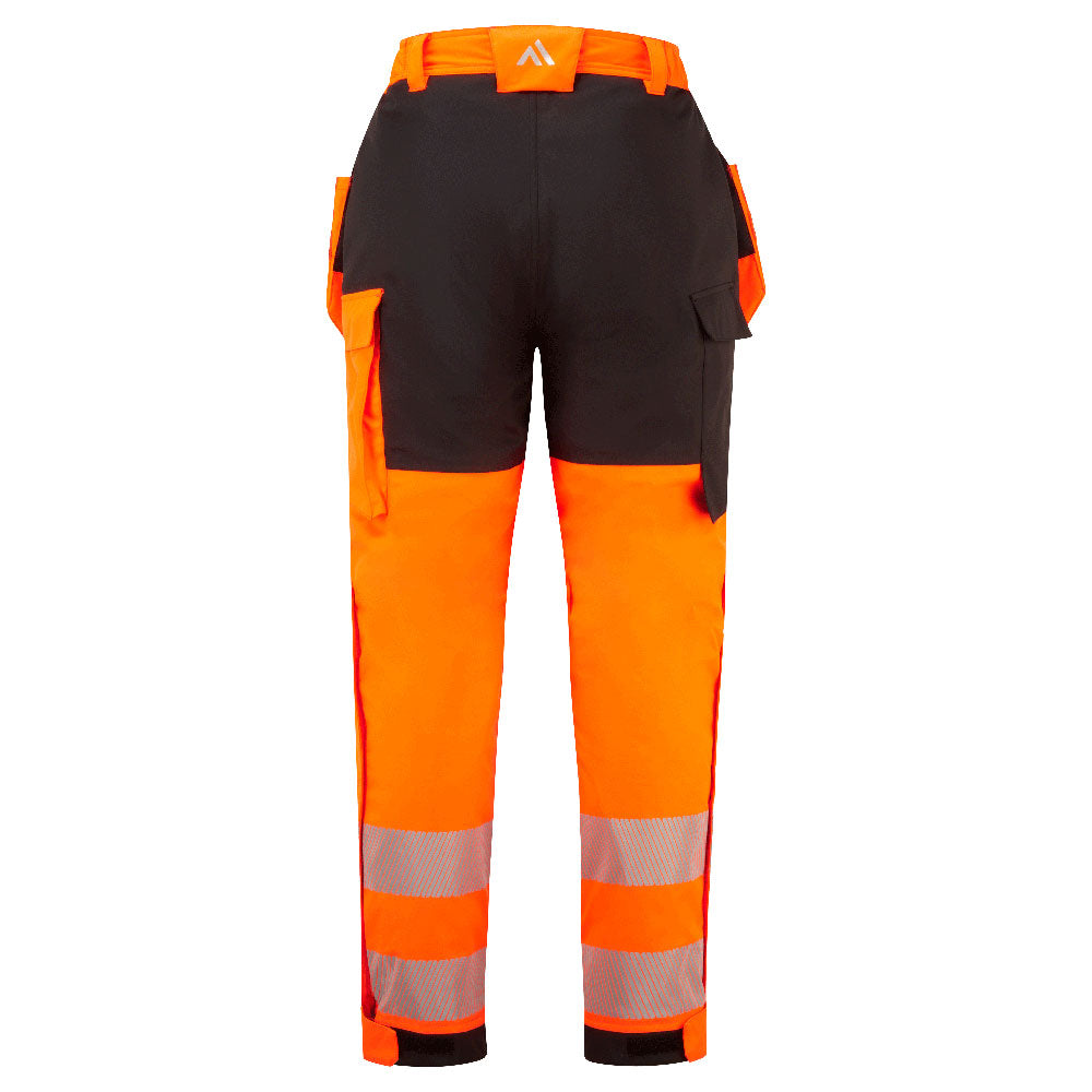 Portwest FR427 PW3 Modaflame Rain+ Hi-Vis FR Winter Holster Trousers in Orange/Black, back view
