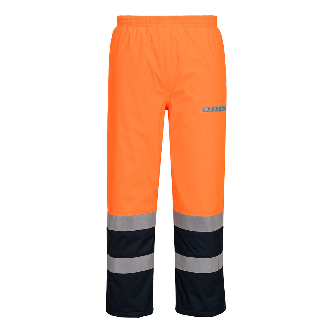 Portwest Bizflame Rain+ Hi-Vis Multi-Norm Contrast FR Winter Trousers in Orange/Navy, main product image