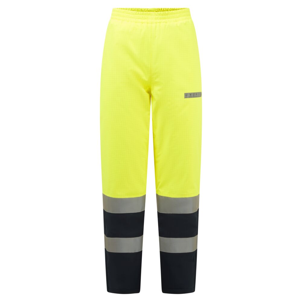Portwest Bizflame Rain+ Hi-Vis Multi-Norm Contrast FR Winter Trousers in Yellow/Navy, image 2
