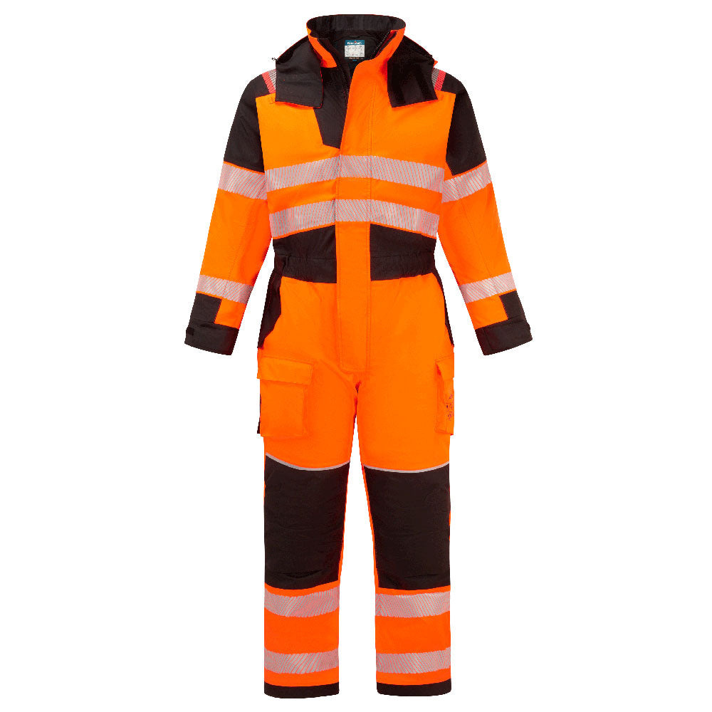 Portwest PW3 Modaflame Rain+ Hi-Vis Multi-Norm FR Winter Coverall in Orange/Black, main product image