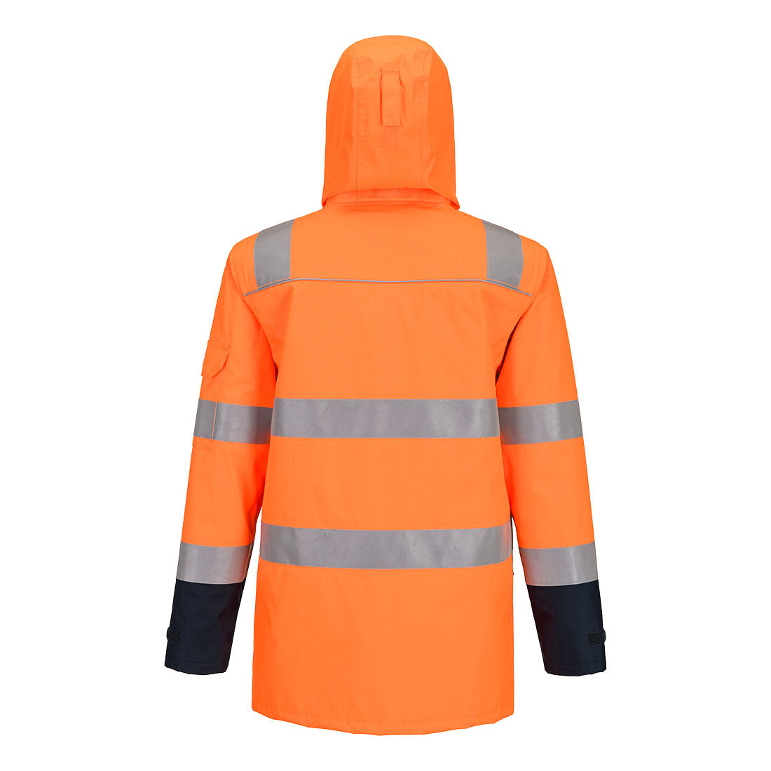 Portwest FR605 Bizflame Rain+ Hi-Vis Multi-Norm Contrast FR Jacket in Orange/Navy, back view